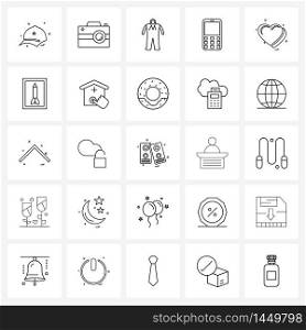 25 Editable Vector Line Icons and Modern Symbols of valentine, mobile, suit, call, telephone Vector Illustration