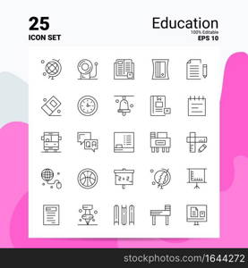 25 Education Icon Set. 100% Editable EPS 10 Files. Business Logo Concept Ideas Line icon design