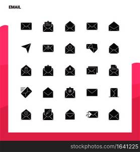 25 Email Icon set. Solid Glyph Icon Vector Illustration Template For Web and Mobile. Ideas for business company.