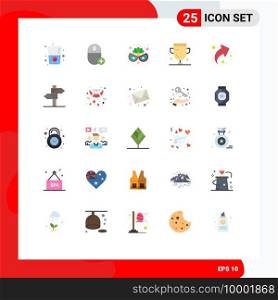 25 Flat Color concept for Websites Mobile and Apps share, trophy, carnival mask, medal, award Editable Vector Design Elements