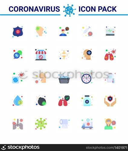 25 Flat Color Coronavirus Covid19 Icon pack such as supervision, emergency, ask a doctor, vaccine, medicine viral coronavirus 2019-nov disease Vector Design Elements