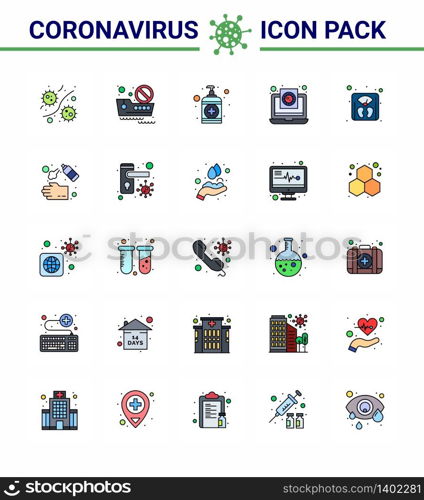 25 Flat Color Filled Line Coronavirus Covid19 Icon pack such as virus, medical, travel, file, care viral coronavirus 2019-nov disease Vector Design Elements