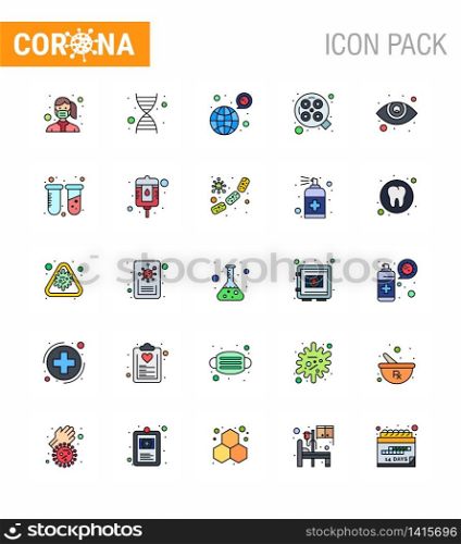 25 Flat Color Filled Line Coronavirus disease and prevention vector icon eye care, surgery, worldwide, operation, virus viral coronavirus 2019-nov disease Vector Design Elements