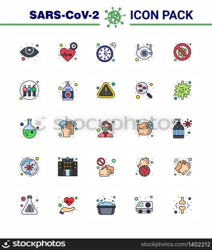 25 Flat Color Filled Line viral Virus corona icon pack such as bacteria, safety, clock, medical, face viral coronavirus 2019-nov disease Vector Design Elements