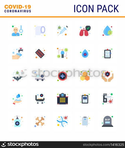 25 Flat Color Set of corona virus epidemic icons. such as fever, blood, flu, clean, protect viral coronavirus 2019-nov disease Vector Design Elements