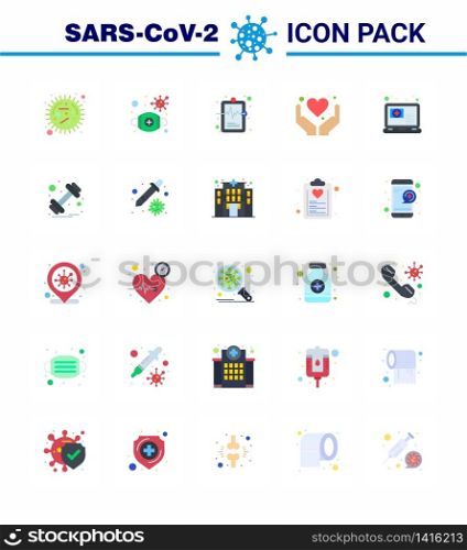 25 Flat Color viral Virus corona icon pack such as health care, hands, safety, care, illness viral coronavirus 2019-nov disease Vector Design Elements