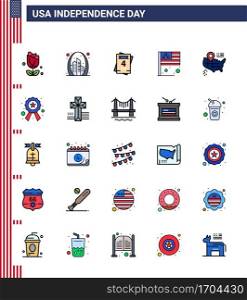 25 Flat Filled Line Signs for USA Independence Day map; usa; usa; flag; day Editable USA Day Vector Design Elements