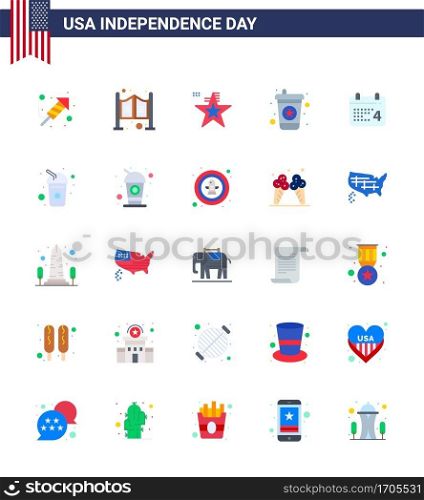 25 Flat Signs for USA Independence Day date; calender; star; soda; beverage Editable USA Day Vector Design Elements