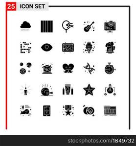 25 General Icons for website design print and mobile apps. 25 Glyph Symbols Signs Isolated on White Background. 25 Icon Pack.. Creative Black Icon vector background
