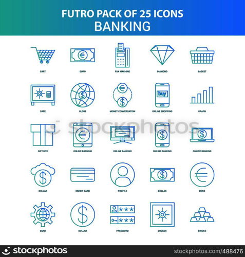 25 Green and Blue Futuro Banking Icon Pack