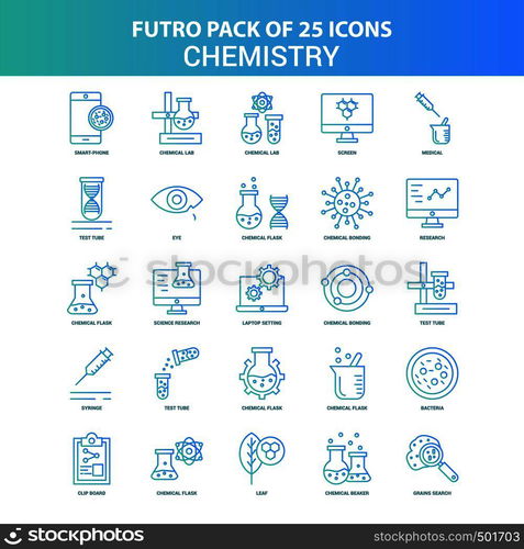 25 Green and Blue Futuro Chemistry Icon Pack