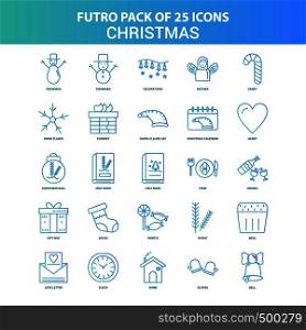 25 Green and Blue Futuro Christmas Icon Pack