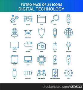 25 Green and Blue Futuro Digital Technology Icon Pack