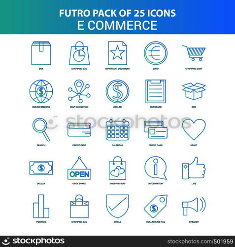 25 Green and Blue Futuro E-Commerce Icon Pack