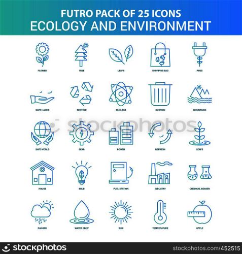 25 Green and Blue Futuro Ecology and Enviroment Icon Pack