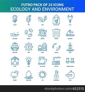 25 Green and Blue Futuro Ecology and Enviroment Icon Pack