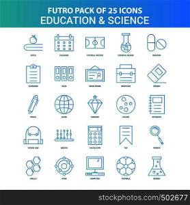 25 Green and Blue Futuro Education and Science Icon Pack
