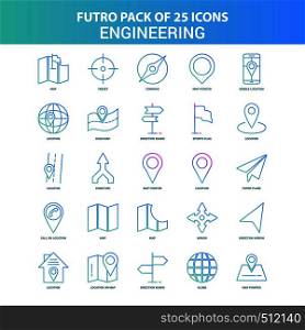 25 Green and Blue Futuro Engineering Icon Pack