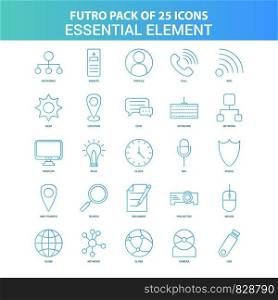 25 Green and Blue Futuro Essential Element Icon Pack
