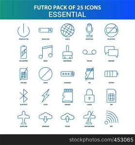 25 Green and Blue Futuro Essential Icon Pack