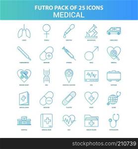25 Green and Blue Futuro Medical Icon Pack