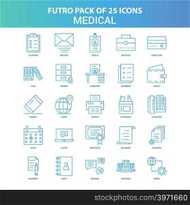 25 Green and Blue Futuro Medical Icon Pack