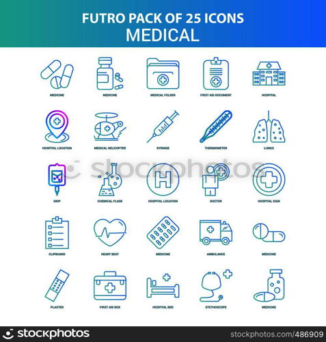 25 Green and Blue Futuro Medical Icon Pack