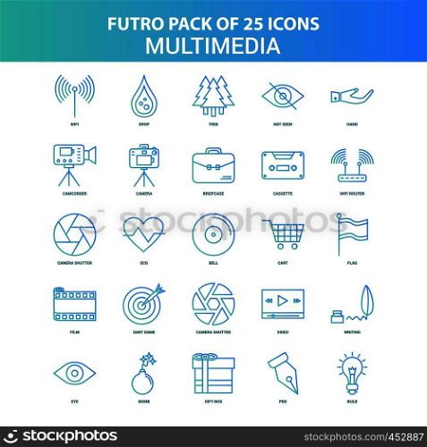 25 Green and Blue Futuro Multimedia Icon Pack