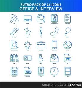 25 Green and Blue Futuro Office and Interview Icon Pack