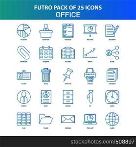 25 Green and Blue Futuro Office Icon Pack