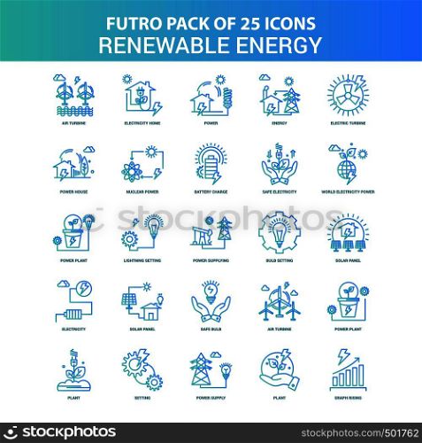 25 Green and Blue Futuro Renewable Energy Icon Pack