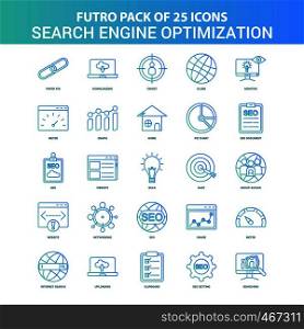 25 Green and Blue Futuro Search Engine Optimization Icon Pack