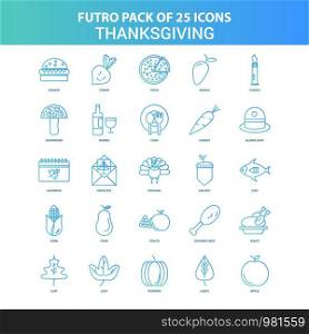 25 Green and Blue Futuro Thanksgiving Icon Pack