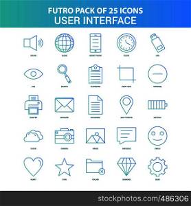 25 Green and Blue Futuro User Interface Icon Pack