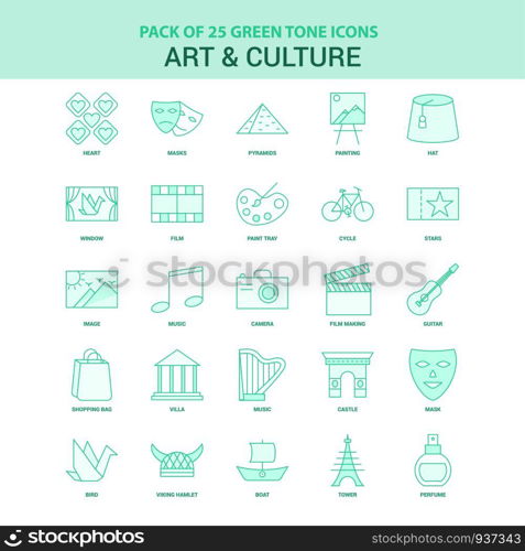 25 Green Art and Culture Icon set