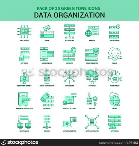 25 Green Data Organization Icon set