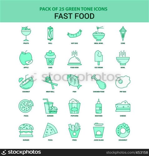 25 Green Fast food Icon set