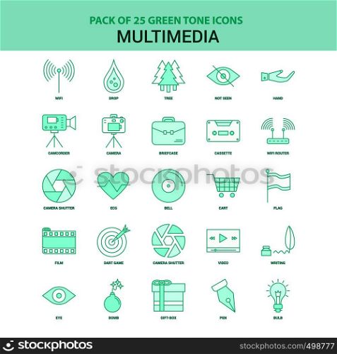 25 Green Multimedia Icon set