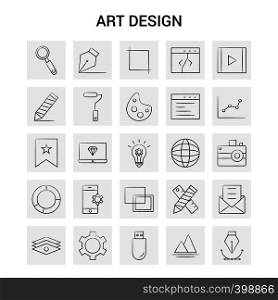 25 Hand Drawn Art Design icon set. Gray Background Vector Doodle