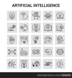 25 Hand Drawn Artificial Intelligence icon set. Gray Background Vector Doodle