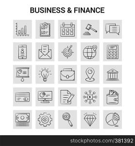 25 Hand Drawn Business and Finance icon set. Gray Background Vector Doodle