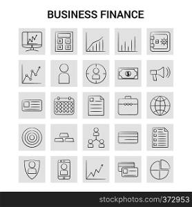25 Hand Drawn Business Finance icon set. Gray Background Vector Doodle
