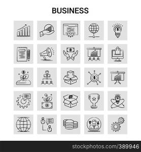 25 Hand Drawn Business icon set. Gray Background Vector Doodle