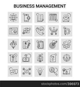 25 Hand Drawn Business Management icon set. Gray Background Vector Doodle