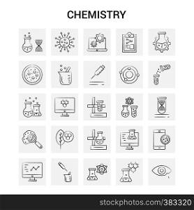 25 Hand Drawn Chemistry icon set. Gray Background Vector Doodle