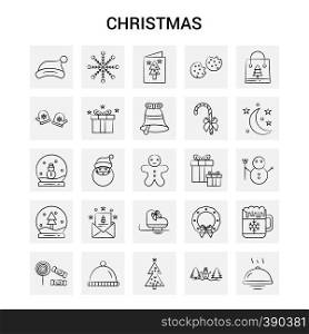25 Hand Drawn Christmas icon set. Gray Background Vector Doodle