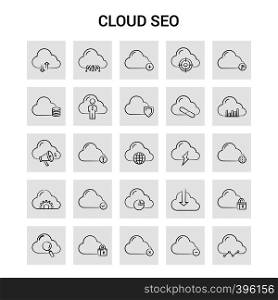 25 Hand Drawn Cloud SEO icon set. Gray Background Vector Doodle