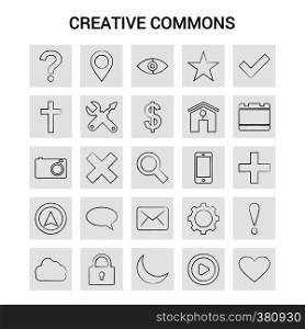 25 Hand Drawn Creative Commons icon set. Gray Background Vector Doodle