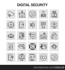 25 Hand Drawn Digital Security icon set. Gray Background Vector Doodle