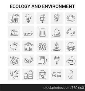 25 Hand Drawn Ecology and Enviroment icon set. Gray Background Vector Doodle